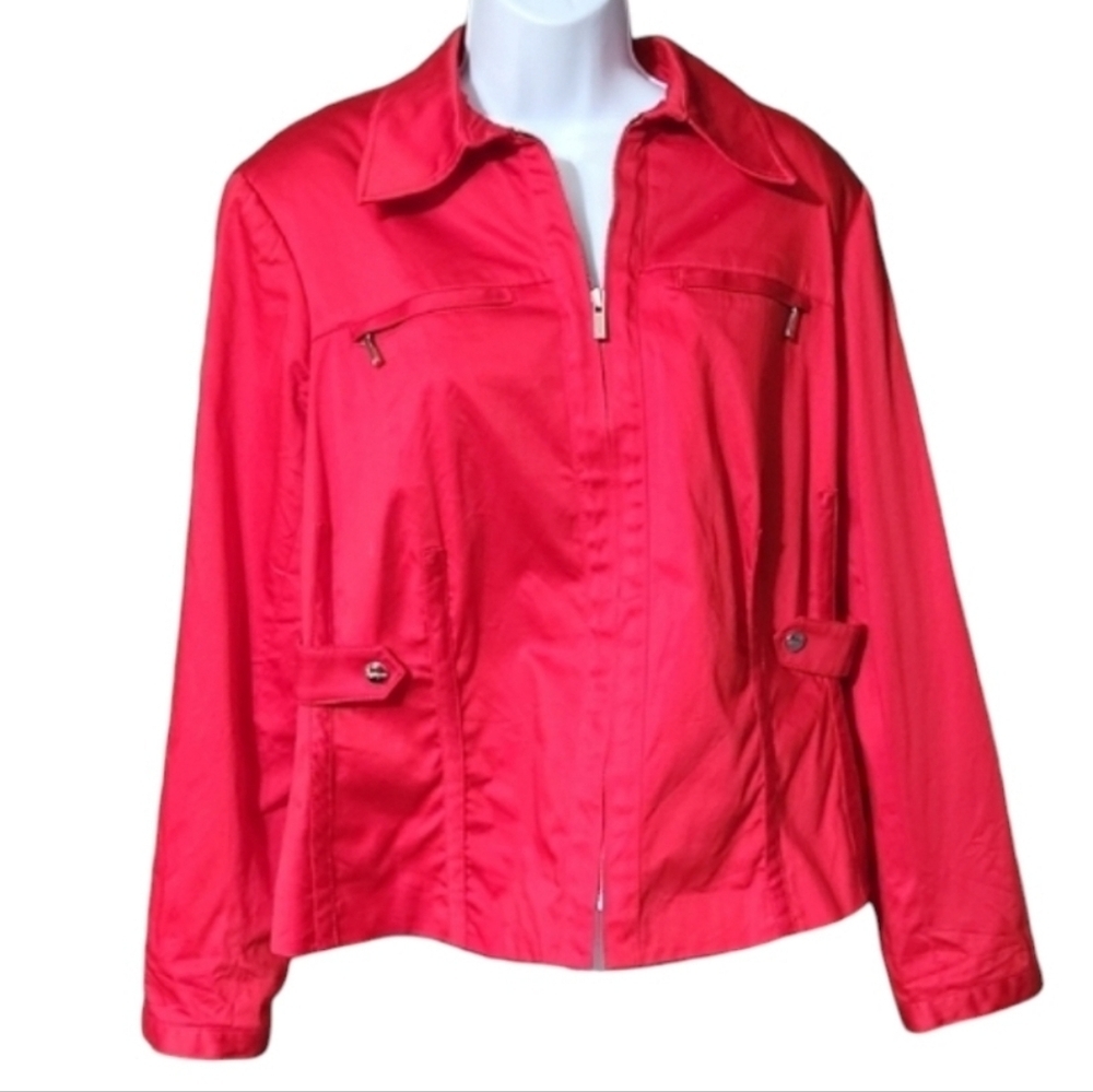 Jones New York Signature Stretch Vibrant Red Utility Jacket